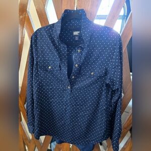 Lands' End Dark Blue Polka Dot Shirt